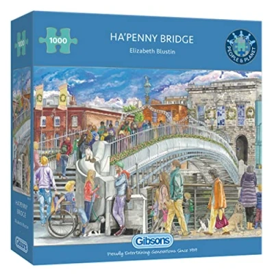 Image of Ha’penny Bridge 1000 Piece Jigsaw Puzzle Ireland Sustainable for Adults Premium 100% Recycled Board Great Gift Gibsons Games