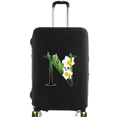 Image of initial letter Printed Design Travel Trolley Case Cover Protector Washable Suitcase Luggage Storage Covers for 18 28 inch (L (26 Luggage), Flower color N)