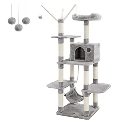 Image of FEANDREA Cat Tree, Condo with Hammock, Perch, Tower, Light Grey PCT86W