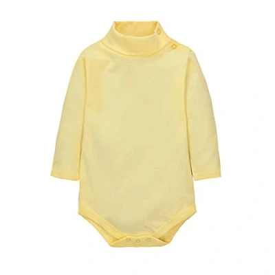 Image of CuteOn Baby Boys Girls Turtleneck Cotton Bodysuit Jumpsuit Light Yellow 9 Months
