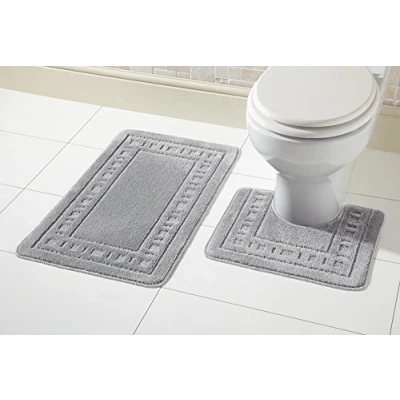 Image of Olivia Rocco Miami 2 Piece Bath Mat &amp; Pedestal Set, Non Slip Bathroom Set (Silver)