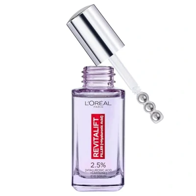 Image of L&#039;Oréal Paris 2.5% Hyaluronic Acid And Caffeine Eye Serum, Revitalift Filler, Replumps, Brightens De Puffs Eyes 20ml