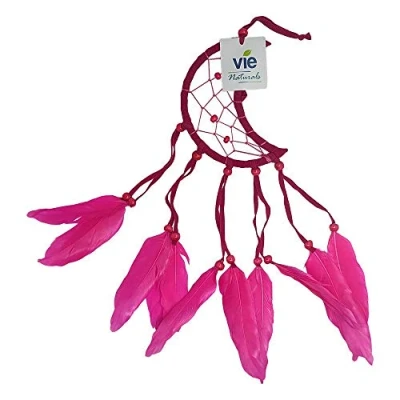 Image of VIE Naturals Crescent Dream Catcher, Feathers, 12cm, Pink