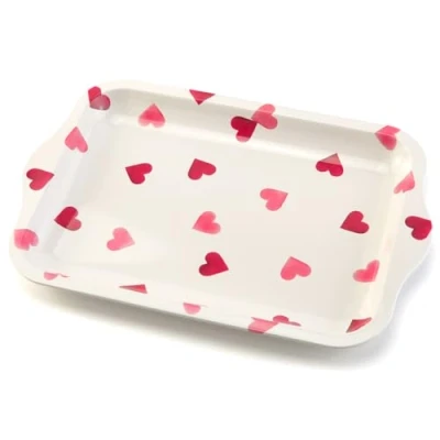 Image of That&#039;s Crackers! Pretty Pink Hearts Tinware Tray 24 x 16cm Emma Bridgewater Gift