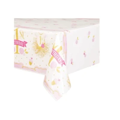 Image of Unique Party 58153 Tutu 1st Birthday Rectangular Plastic Table Cover, Pink and Gold