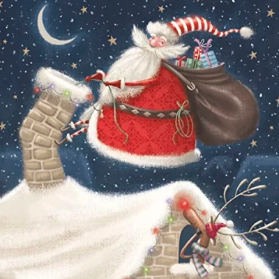 Image of Pack of 8 Santa Climbing The Chimney RSPCA Charity Christmas Cards Xmas 556990
