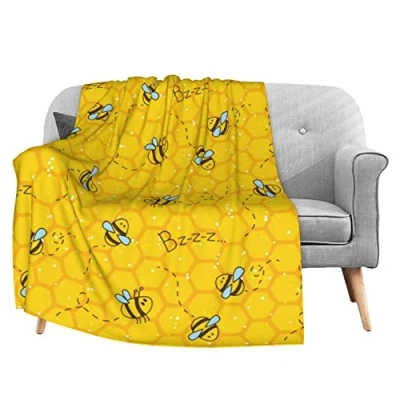 Image of FeHuew Honeycomb Cute Bee Yellow Soft Throw Blanket 40x50 inch Lightweight Flannel Fleece for Couch Bed Sofa Travelling Camping Kids Adults