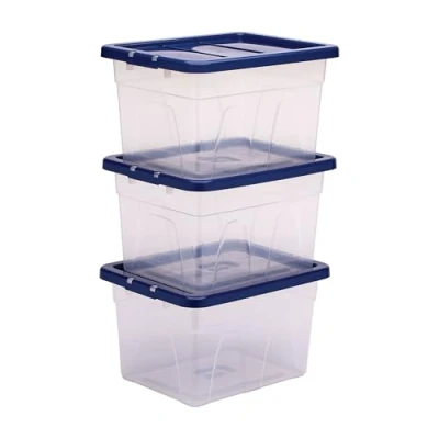 Image of BANKERS Box 22L Plastic Storage 3 Pack, BPA Free &amp; 100% Recycled Lids, Nesting Stackable, Dust Cover Lid, 24.5x32x40cm, Ideal for Home Office Organisation