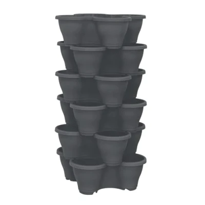 Image of simpa 6PC Quad Pot Stackable Indoor &amp; Outdoor Planters Grey