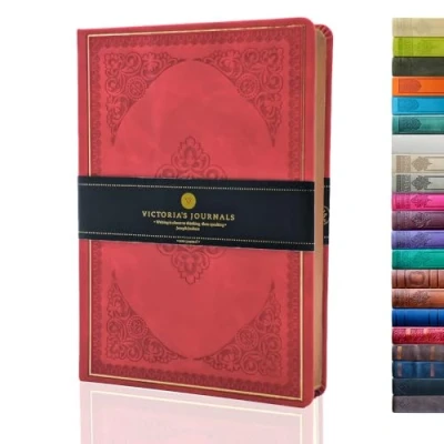 Image of VICTORIA&#039;S JOURNALS Leatherette Vintage Journal Notebook Hard Cover Lined Old Looking Travel Diary Red, 5.7&#039;&#039; x 8.1&#039;&#039;