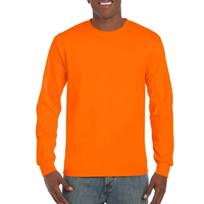Image of Gildan Men&#039;s Ultra Cotton Long Sleeve T Shirt, Style G2400 Safety Orange, XL