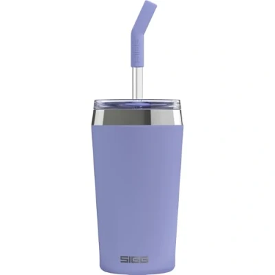 Image of SIGG Insulated Coffee Cup Travel Mug Helia Night Ink With Durable Glass Straw &amp; Cleaning Brush Leakproof BPA Free 18/8 Stainless Steel Blue 0.45L