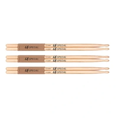 Image of LA Specials Drum Sticks 7A Drumsticks Set for Acoustic Drums or Electronic Oval Wood Tip Hickory Consistent Weight and Pitch 3 Pairs