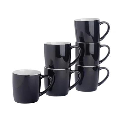 Image of 6x Black 350ml Coloured Coffee Mugs By Argon Tableware