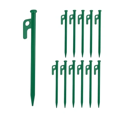 Image of Relaxdays Tent Pegs Set of 12, Ground Anchor for Hard Soil, Camping, Stainless Steel, Rock Hooks, Metal, Durable, Green