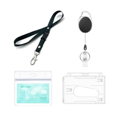 Image of Retractable Keyring, 1 Set Includes with Lanyard Badge Holder,Reel Clip,Clear Holders,Waterproof ID Card Holder for Clip,id Credit Cards,Transport (1 Set)