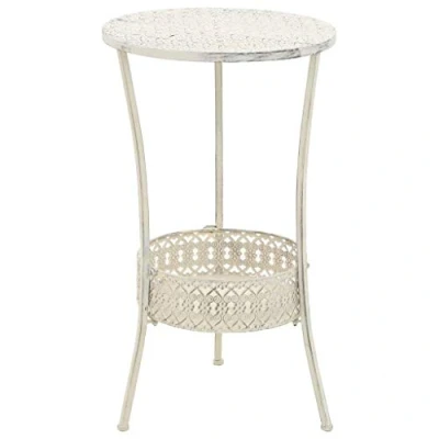 Image of vidaXL Bistro Table Vintage Style Round Dining White Metal Material 40x70 cm for Living Room, Kitchen, Office, Garden and Terrace